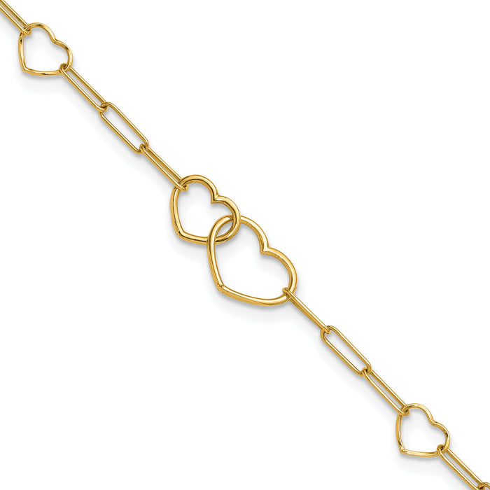 14k Polished Paper Clip Link Heart Shape 7.5in Bracelet-SF3099-7.5