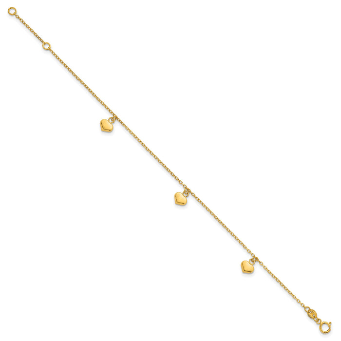 14k Polished 3D Heart w/.75in Ext Bracelet-SF3100-6.5