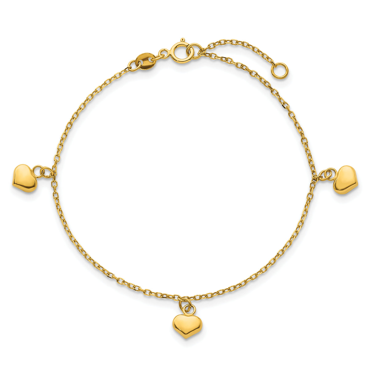 14k Polished 3D Heart w/.75in Ext Bracelet-SF3100-6.5