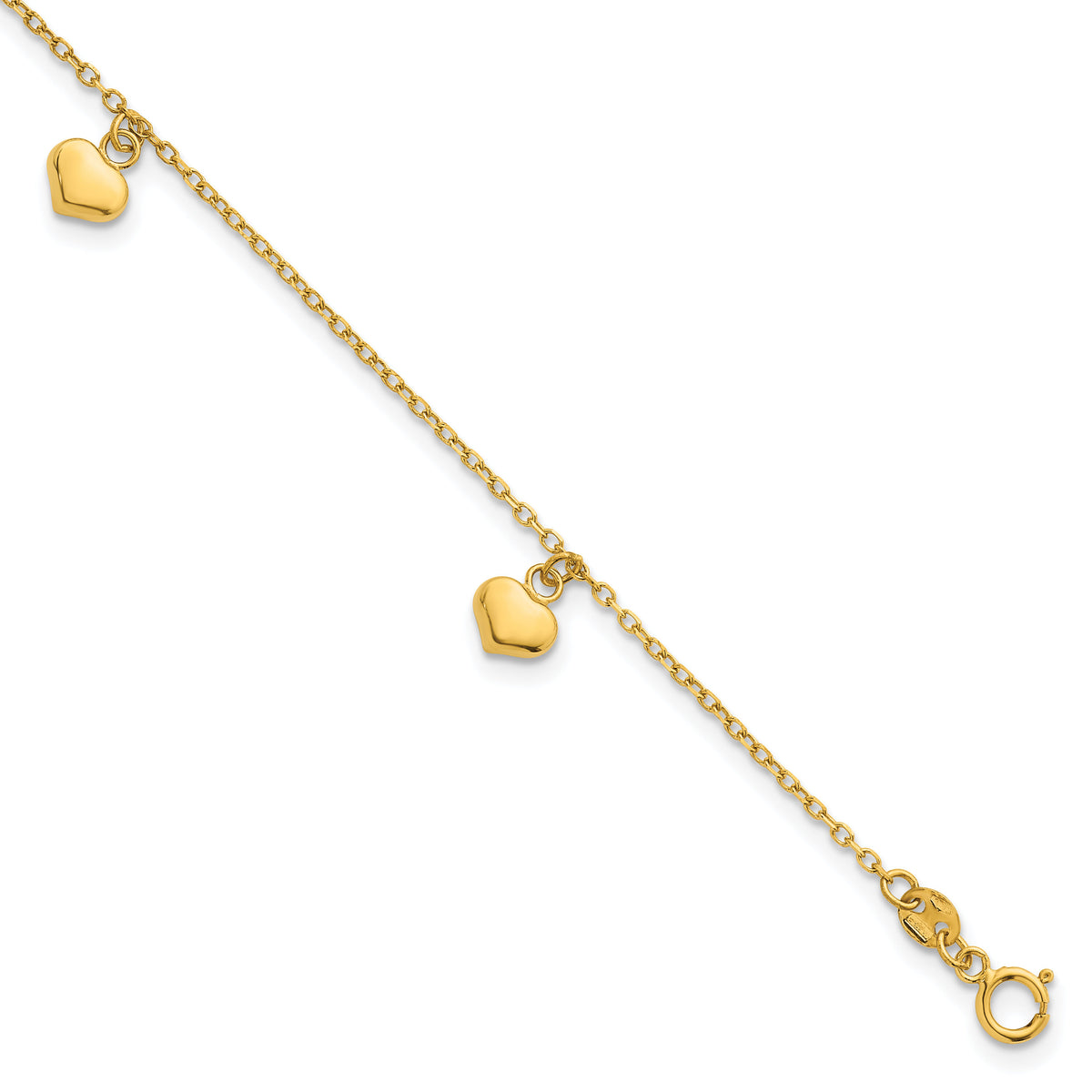 14k Polished 3D Heart w/.75in Ext Bracelet-SF3100-6.5