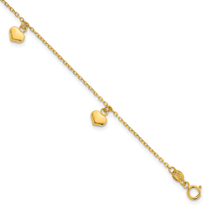 14k Polished 3D Heart w/.75in Ext Bracelet-SF3100-6.5