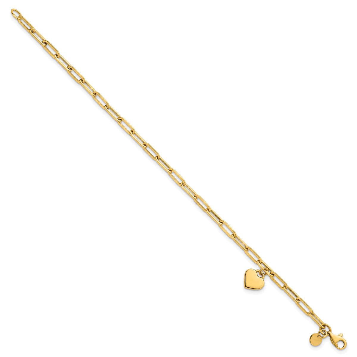 14k Polished Dangle Heart 7.25in Paperclip Bracelet-SF3101-7.25