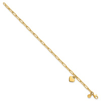 14k Polished Dangle Heart 7.25in Paperclip Bracelet-SF3101-7.25