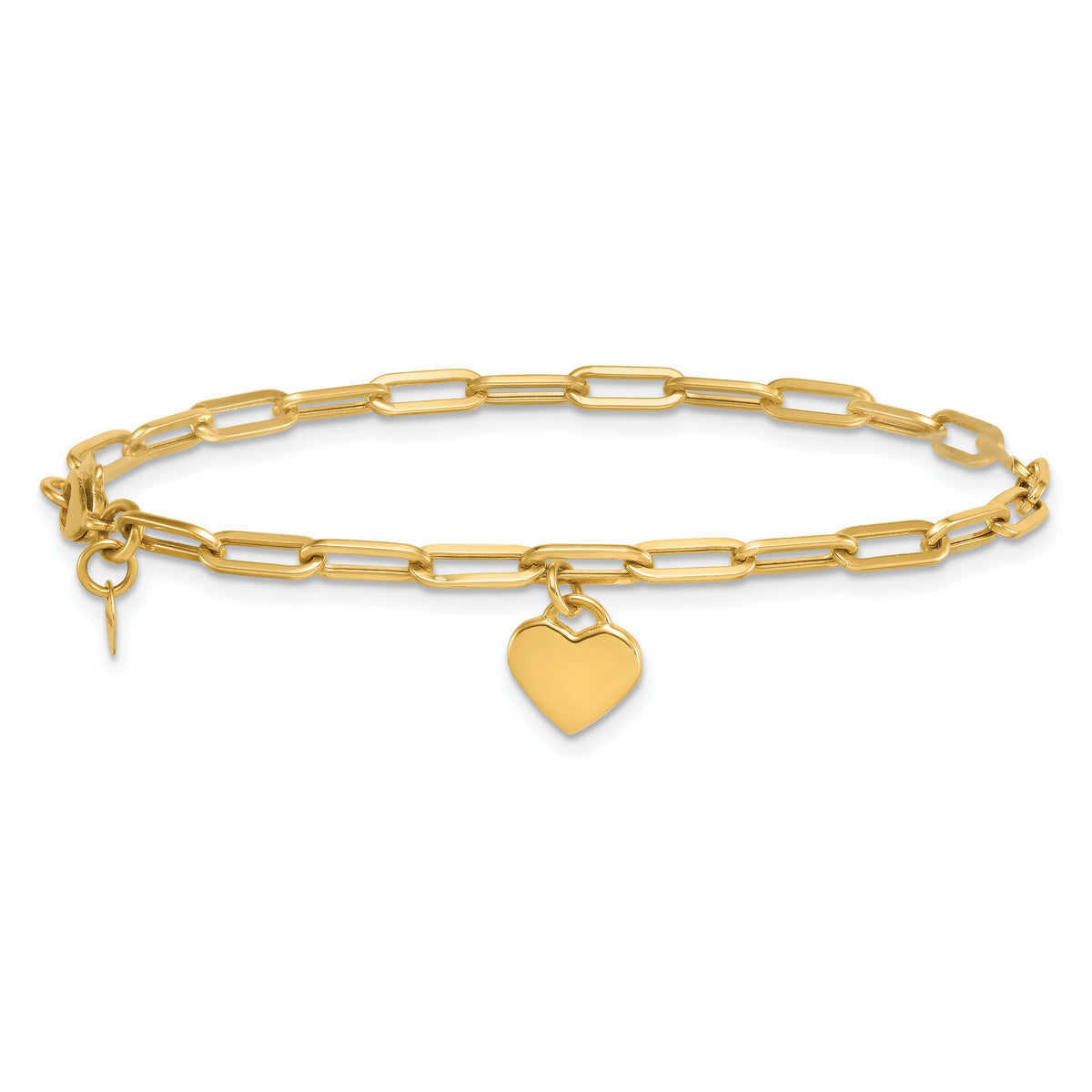 14k Polished Dangle Heart 7.25in Paperclip Bracelet-SF3101-7.25