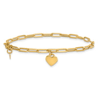 14k Polished Dangle Heart 7.25in Paperclip Bracelet-SF3101-7.25