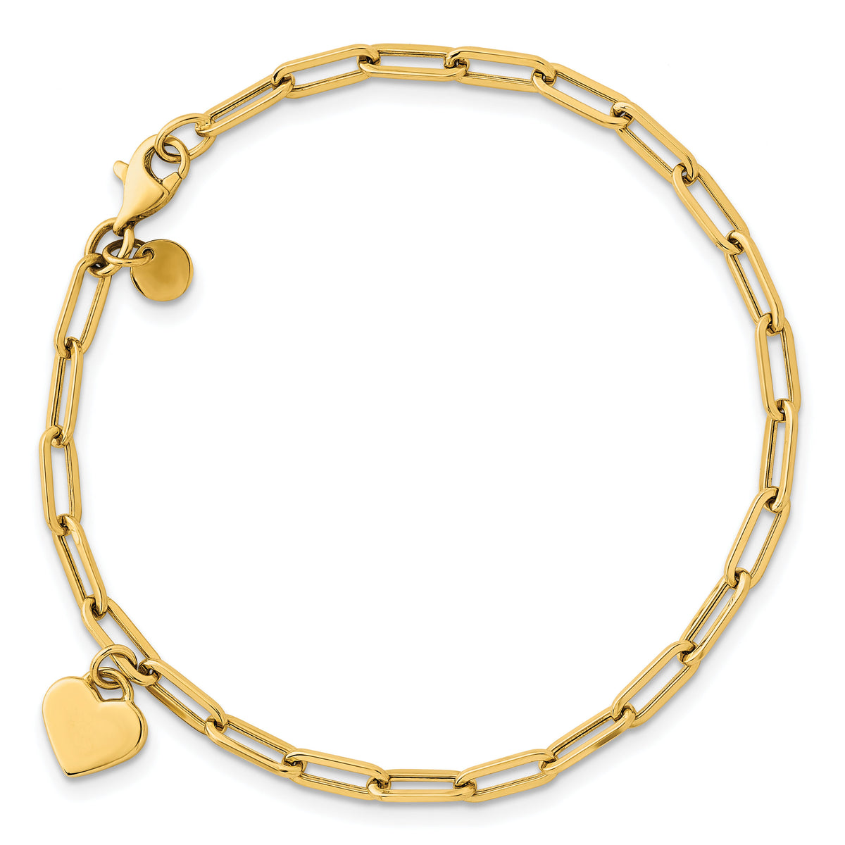 14k Polished Dangle Heart 7.25in Paperclip Bracelet-SF3101-7.25