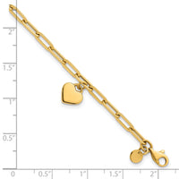14k Polished Dangle Heart 7.25in Paperclip Bracelet-SF3101-7.25