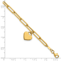 14k Polished Dangle Heart 7.5in Paperclip Bracelet-SF3102-7.5