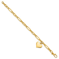 14k Polished Paperclip Link With Heart Dangle 7.5in Bracelet-SF3103-7.5
