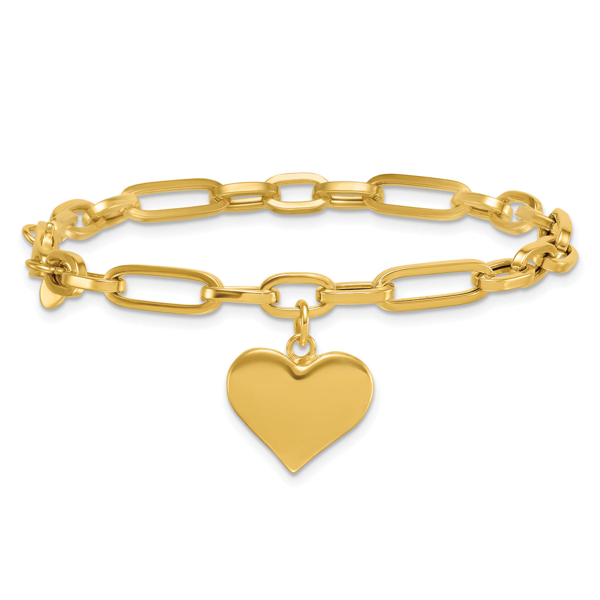 14k Polished Paperclip Link With Heart Dangle 7.5in Bracelet-SF3103-7.5