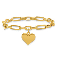 14k Polished Paperclip Link With Heart Dangle 7.5in Bracelet-SF3103-7.5