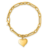 14k Polished Paperclip Link With Heart Dangle 7.5in Bracelet-SF3103-7.5