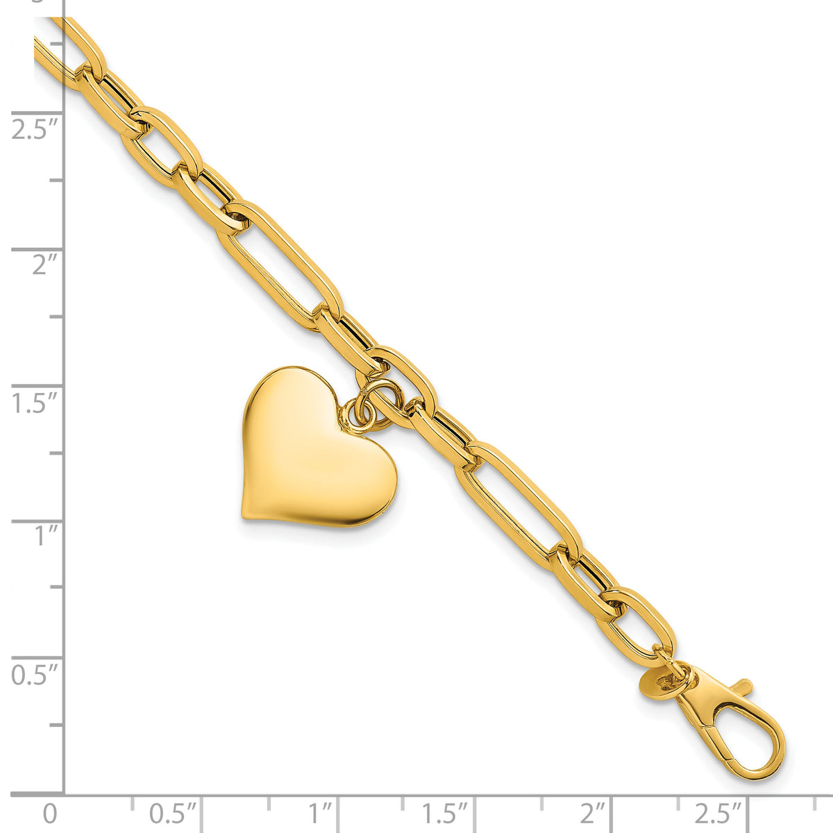 14k Polished Paperclip Link With Heart Dangle 7.5in Bracelet-SF3103-7.5
