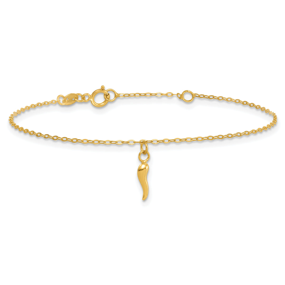 14k Polished Italian Horn Dangles w/.75in Ext Bracelet-SF3105-6.5