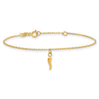 14k Polished Italian Horn Dangles w/.75in Ext Bracelet-SF3105-6.5