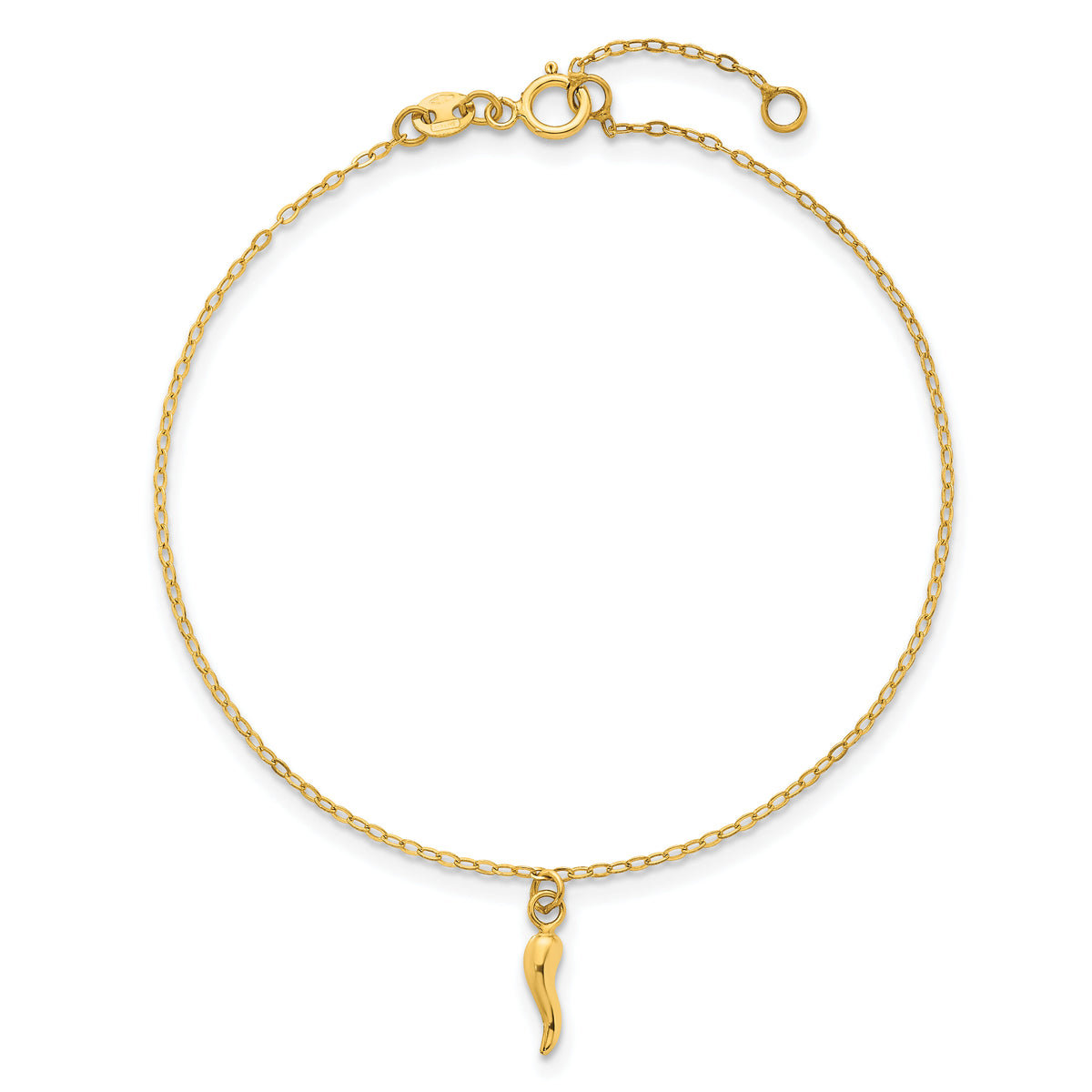 14k Polished Italian Horn Dangles w/.75in Ext Bracelet-SF3105-6.5