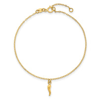14k Polished Italian Horn Dangles w/.75in Ext Bracelet-SF3105-6.5