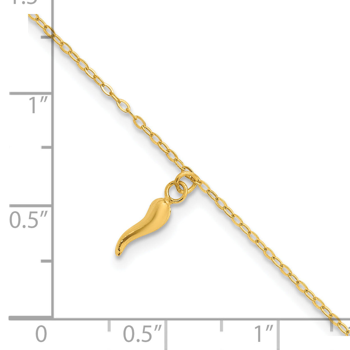 14k Polished Italian Horn Dangles w/.75in Ext Bracelet-SF3105-6.5