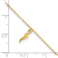 14k Polished Italian Horn Dangles w/.75in Ext Bracelet-SF3105-6.5