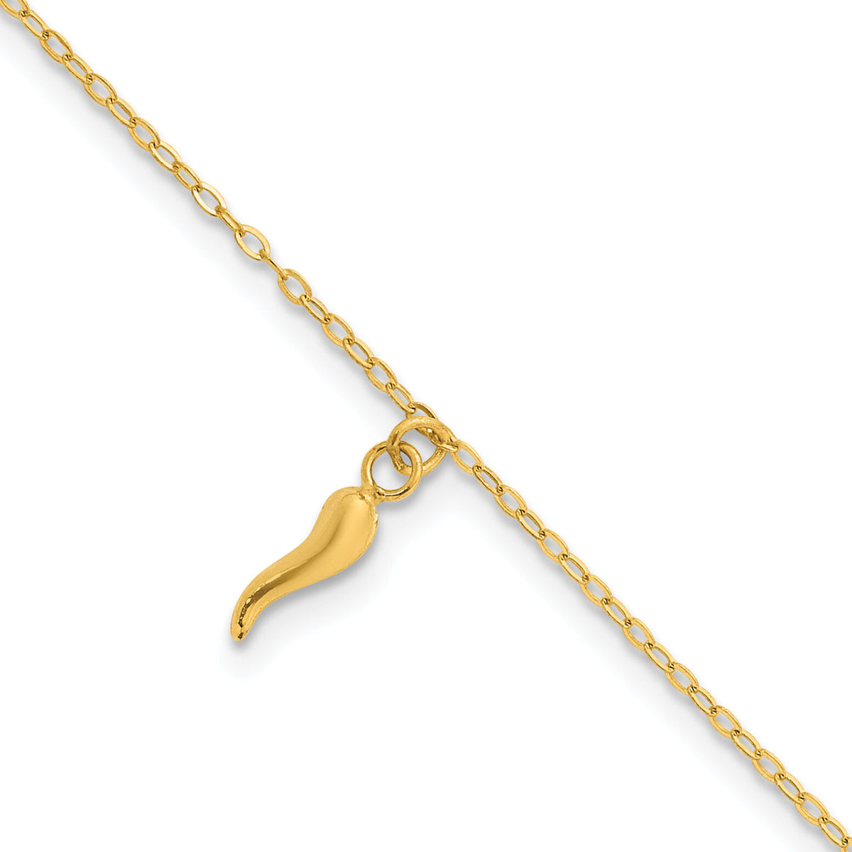 14k Polished Italian Horn Dangles w/.75in Ext Bracelet-SF3105-6.5