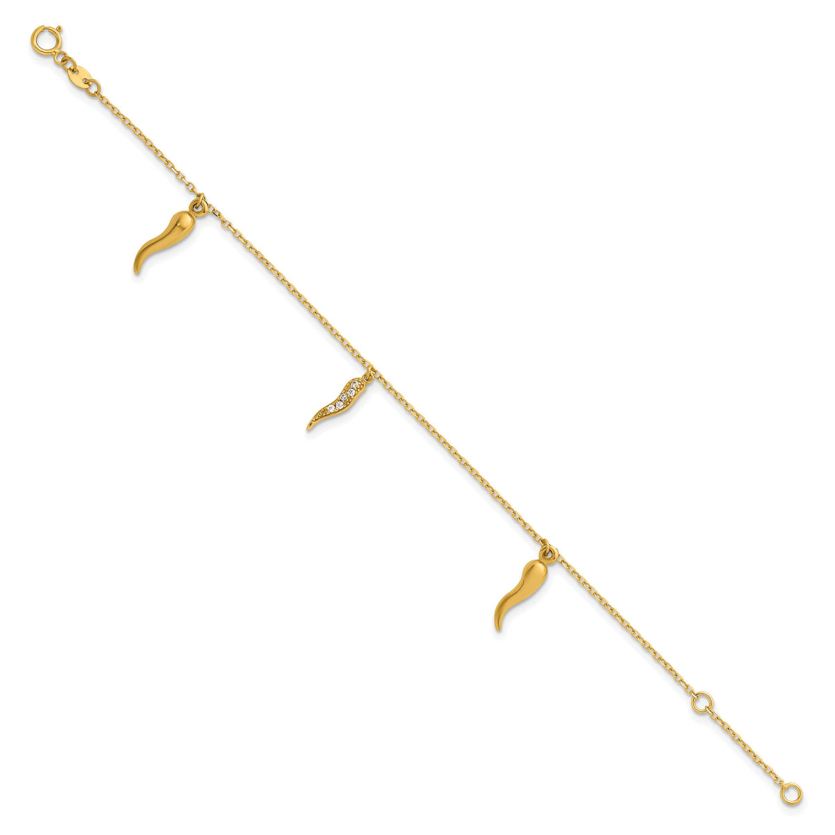 14k Polished CZ Italian Horns w/.75in Ext Bracelet-SF3106-5.75