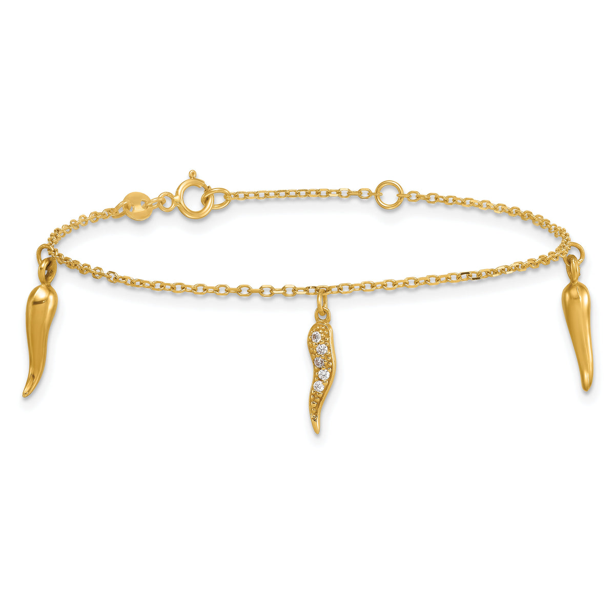 14k Polished CZ Italian Horns w/.75in Ext Bracelet-SF3106-5.75