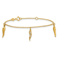 14k Polished CZ Italian Horns w/.75in Ext Bracelet-SF3106-5.75