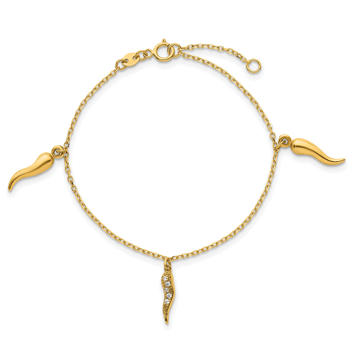 14k Polished CZ Italian Horns w/.75in Ext Bracelet-SF3106-5.75