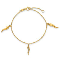 14k Polished CZ Italian Horns w/.75in Ext Bracelet-SF3106-5.75