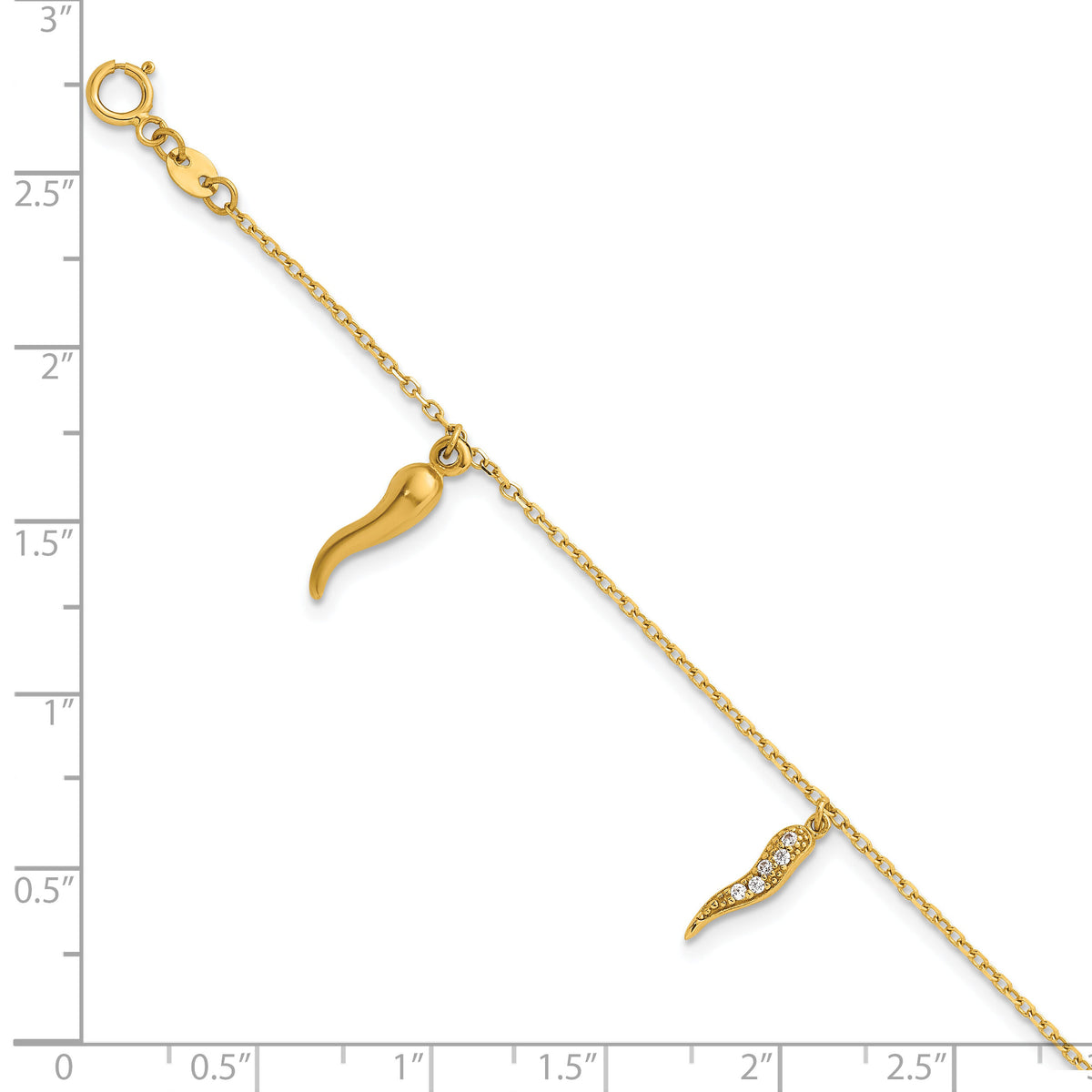 14k Polished CZ Italian Horns w/.75in Ext Bracelet-SF3106-5.75