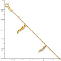 14k Polished CZ Italian Horns w/.75in Ext Bracelet-SF3106-5.75