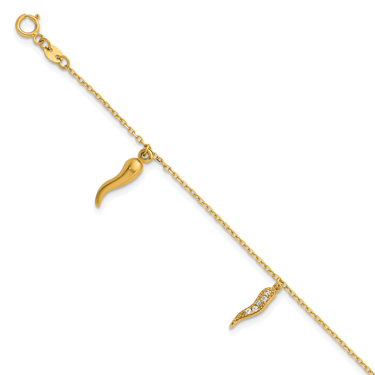 14k Polished CZ Italian Horns w/.75in Ext Bracelet-SF3106-5.75