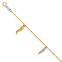 14k Polished CZ Italian Horns w/.75in Ext Bracelet-SF3106-5.75