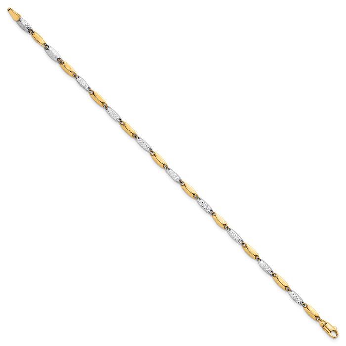14k Two-tone Polished and Textured Fancy Link 7.5in Bracelet-SF3107-7.5