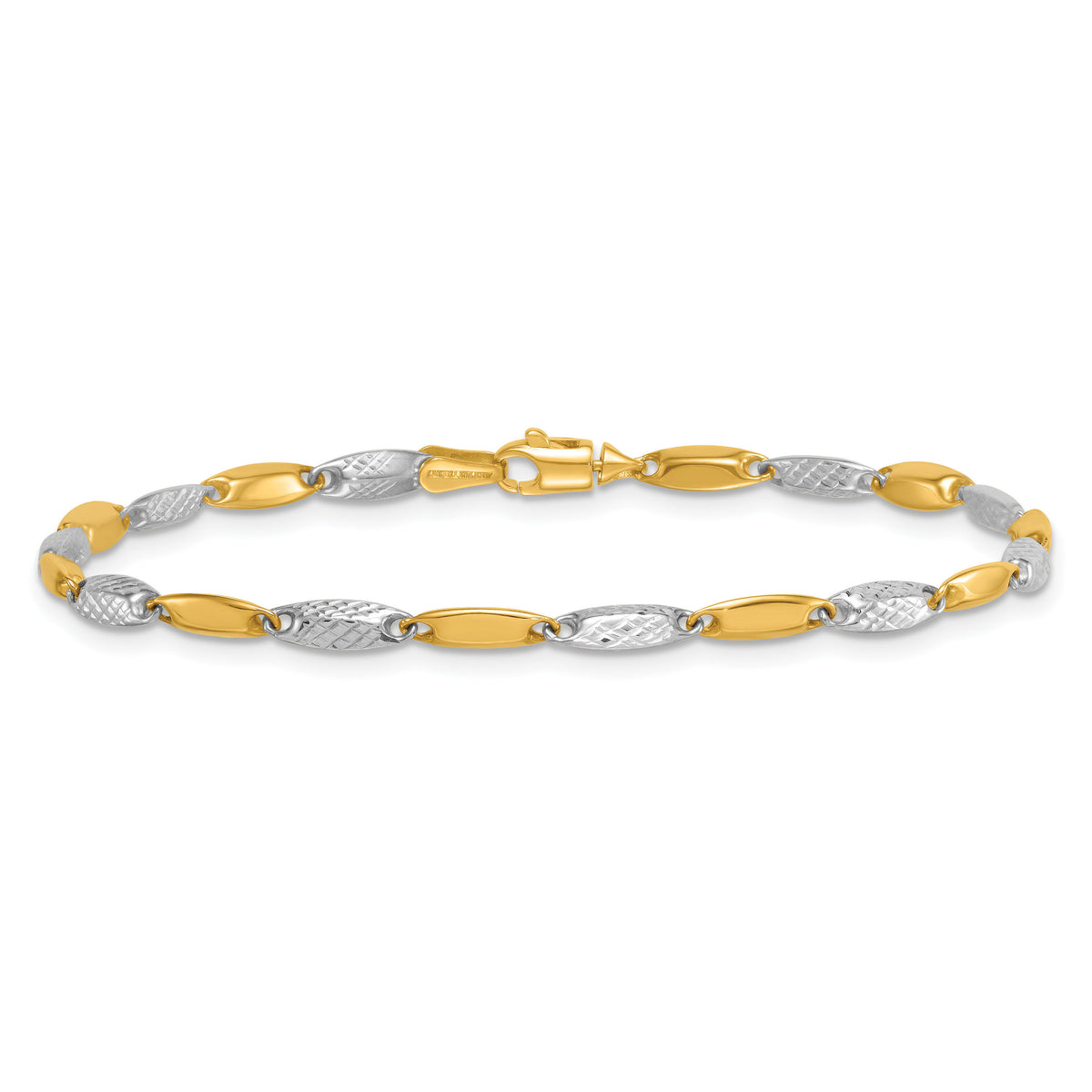 14k Two-tone Polished and Textured Fancy Link 7.5in Bracelet-SF3107-7.5