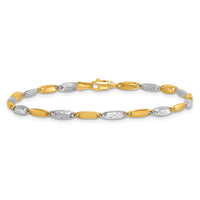 14k Two-tone Polished and Textured Fancy Link 7.5in Bracelet-SF3107-7.5