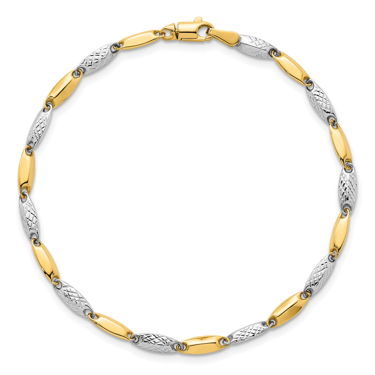 14k Two-tone Polished and Textured Fancy Link 7.5in Bracelet-SF3107-7.5