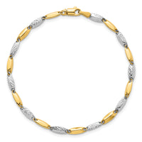 14k Two-tone Polished and Textured Fancy Link 7.5in Bracelet-SF3107-7.5