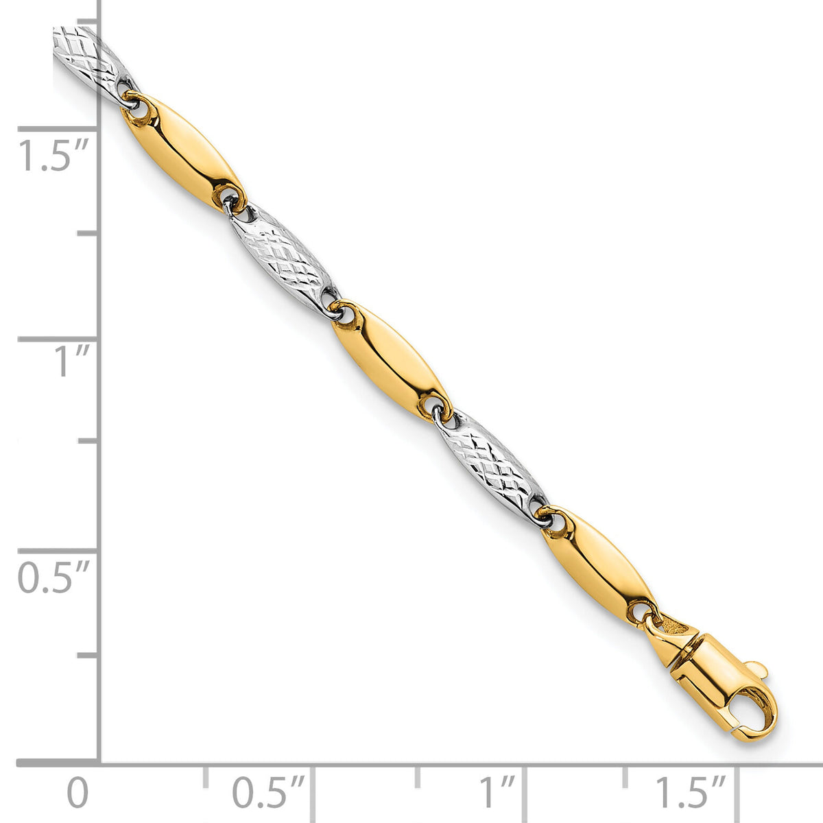 14k Two-tone Polished and Textured Fancy Link 7.5in Bracelet-SF3107-7.5