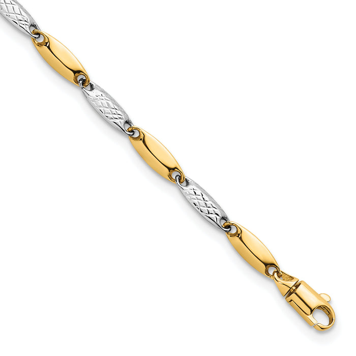 14k Two-tone Polished and Textured Fancy Link 7.5in Bracelet-SF3107-7.5
