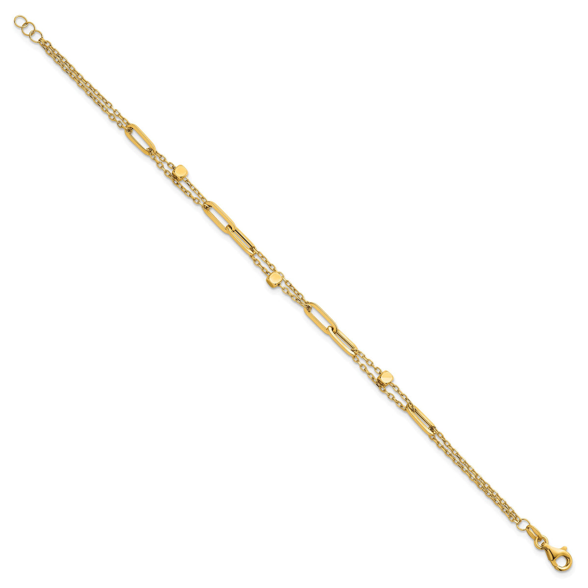 14K Polished and Beaded 2-Strand Fancy Link 7.5 Inch Bracelet-SF3110-7.5