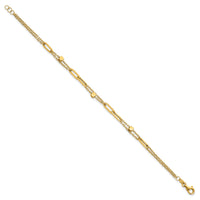 14K Polished and Beaded 2-Strand Fancy Link 7.5 Inch Bracelet-SF3110-7.5