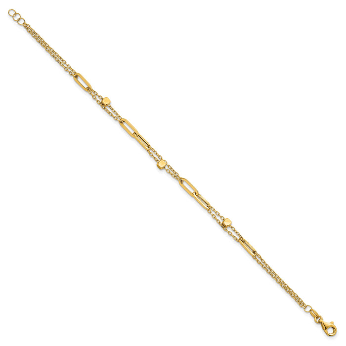 14K Polished and Beaded 2-Strand Fancy Link 7.5 Inch Bracelet-SF3110-7.5