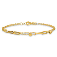14K Polished and Beaded 2-Strand Fancy Link 7.5 Inch Bracelet-SF3110-7.5