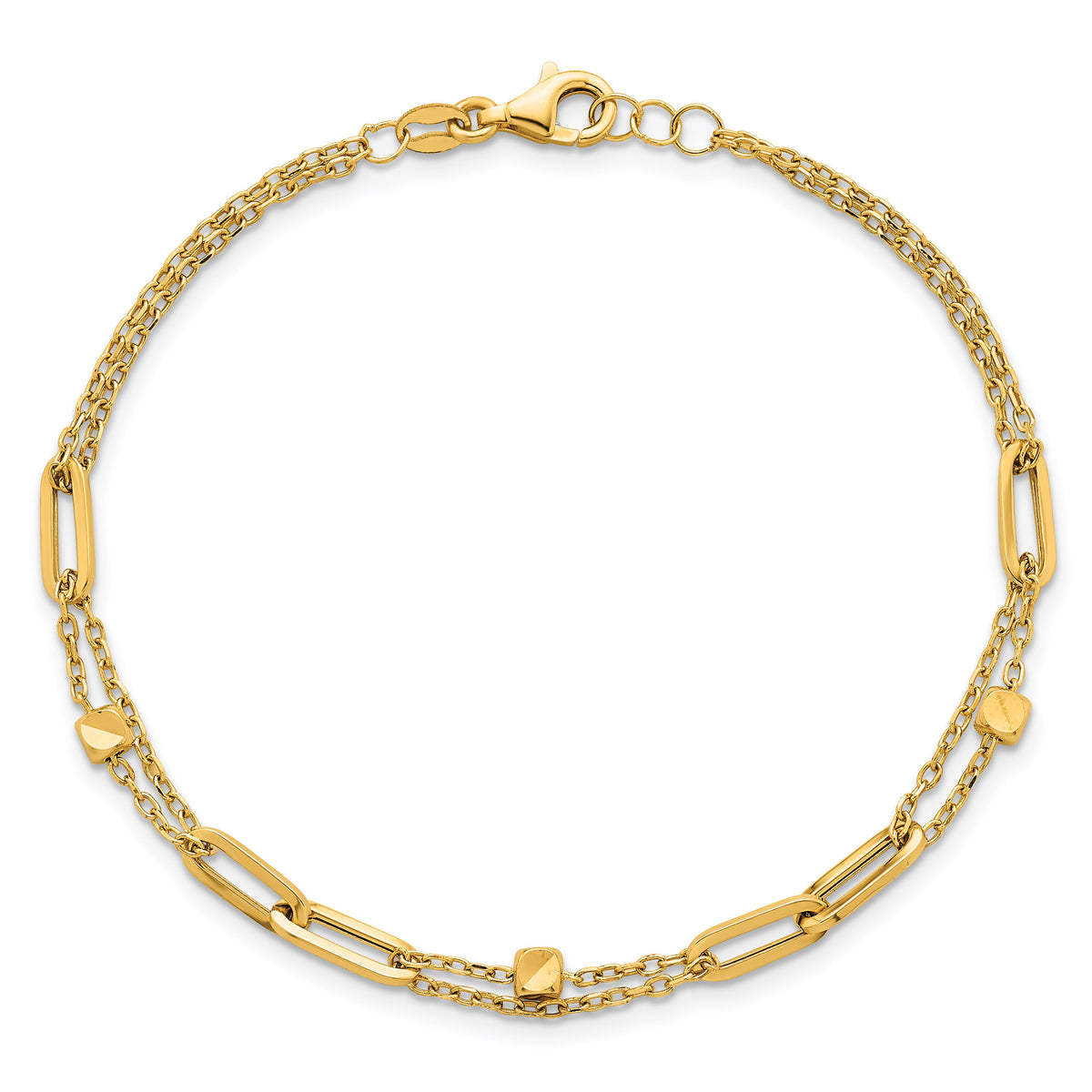 14K Polished and Beaded 2-Strand Fancy Link 7.5 Inch Bracelet-SF3110-7.5