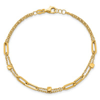 14K Polished and Beaded 2-Strand Fancy Link 7.5 Inch Bracelet-SF3110-7.5
