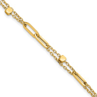 14K Polished and Beaded 2-Strand Fancy Link 7.5 Inch Bracelet-SF3110-7.5