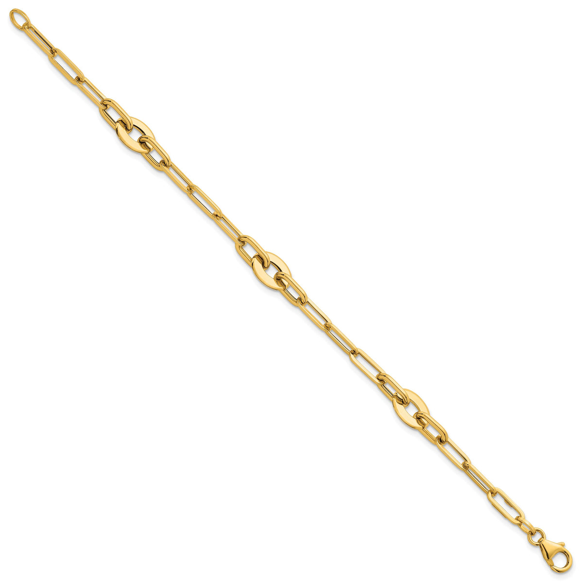 14K Polished Flat Oval and Paperclip Link 7.25 Inch Bracelet-SF3114-7.25