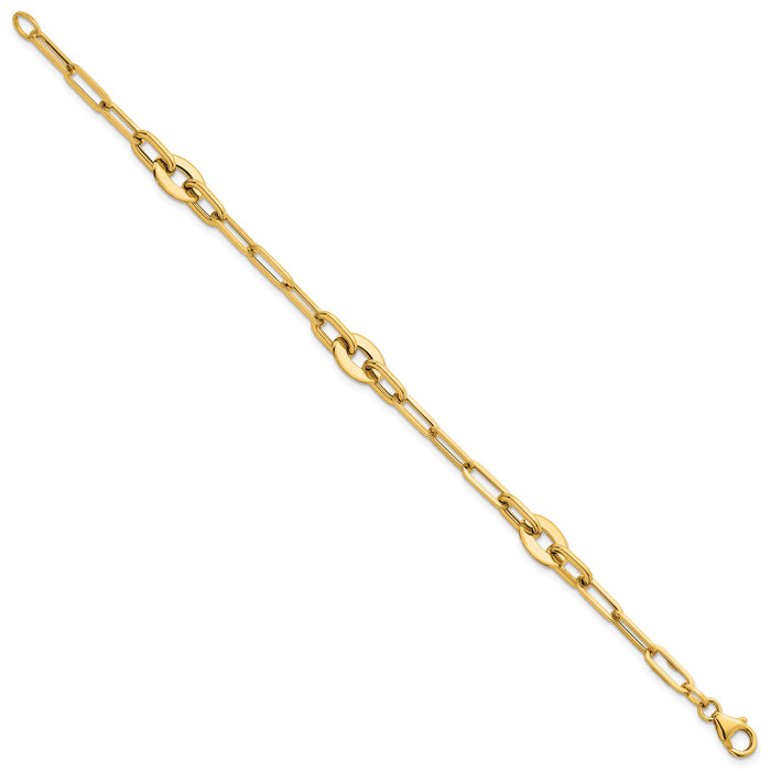 14K Polished Flat Oval and Paperclip Link 7.25 Inch Bracelet-SF3114-7.25