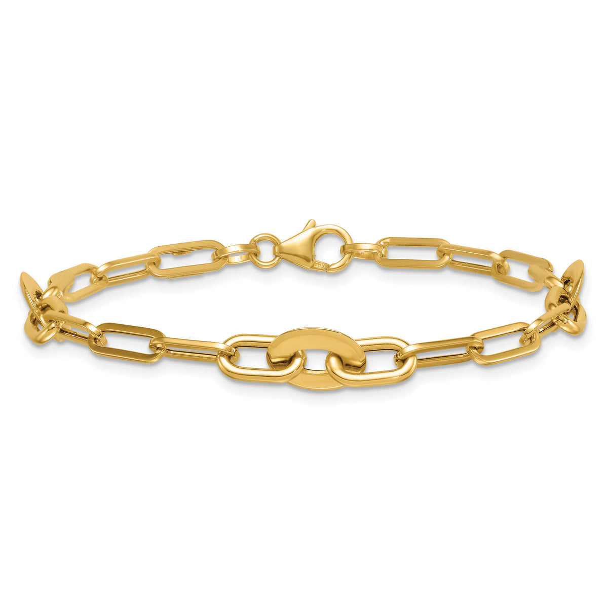 14K Polished Flat Oval and Paperclip Link 7.25 Inch Bracelet-SF3114-7.25